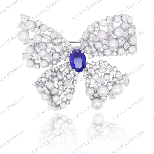 SC282148-Luxury 925 Sterling Silver Large Butterfly Pearl Brooch Cubic Zirconia Jewelry For Wedding and Party Event , Jewelry for Women and Men