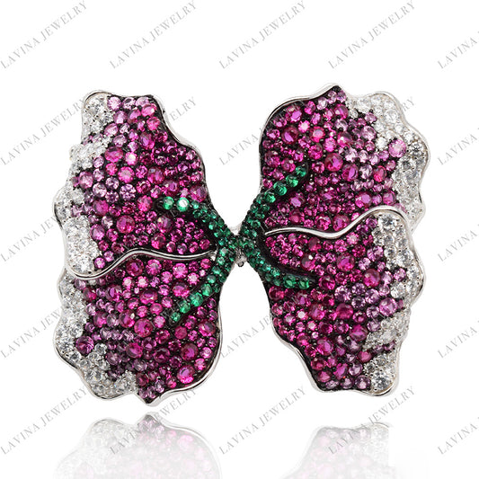 SC28220RC-Luxury Women Micro Pave 5A CZ 925 Sterling Silver Simulated Ruby butterfly Brooch Cubic Zirconia Jewelry For Wedding and Party Event , Jewelry for Women and Men