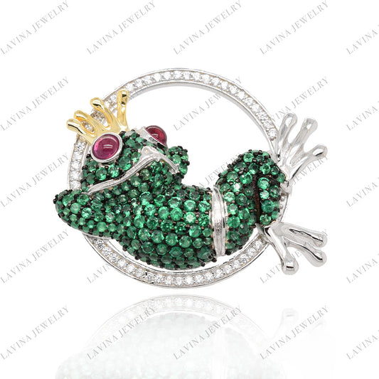 SC28255GR-Inspired Luxury 925 Sterling Silver Frog Brooch 5A CZ Cubic Zirconia Jewelry For Wedding and Party . Women and Men