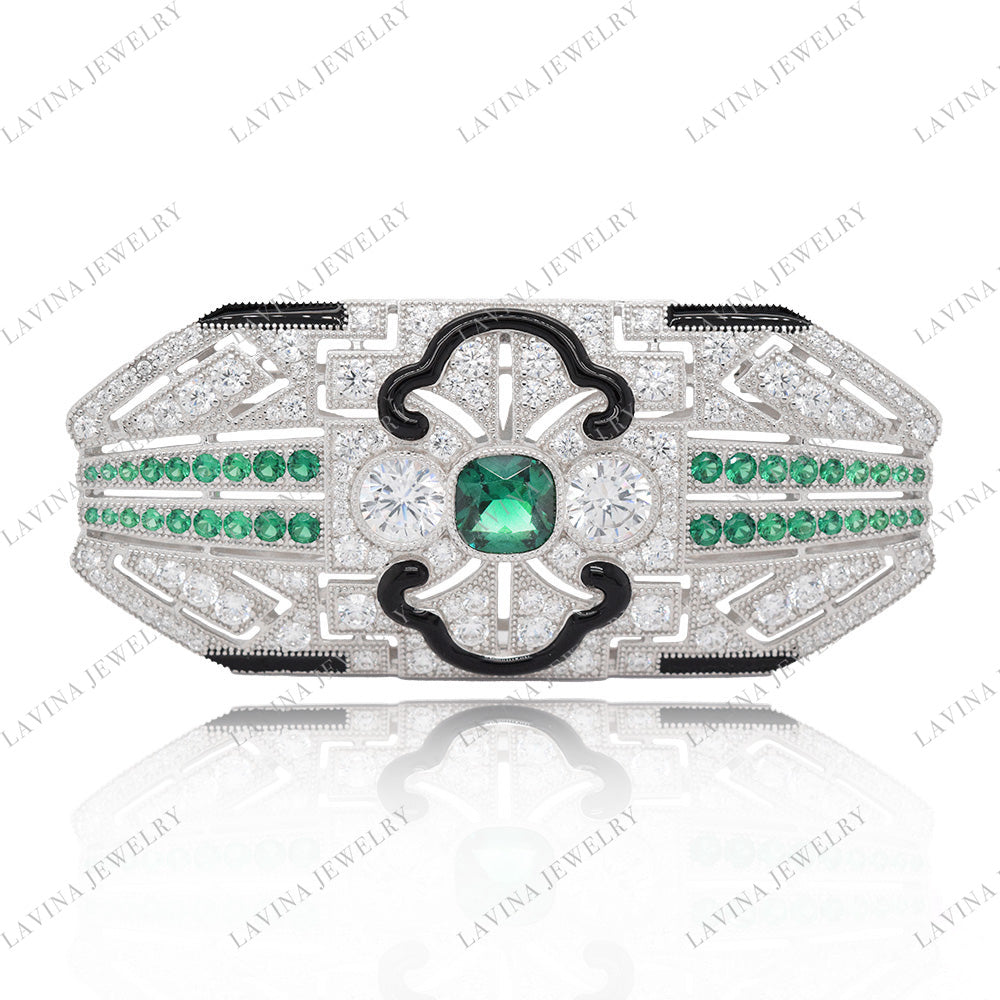 SC28200- Luxury 925 Sterling Silver Vintage geometric brooch 5A Cubic Zirconia Jewelry For Wedding and Party Event , Jewelry for Women and Men