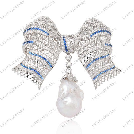 SC28242BL-Luxury 925 Sterling Silver Baroque Pearl butterfly Brooch 5A Cubic Zirconia Jewelry For Wedding and Party , Jewelry for Women and Men
