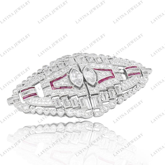 SC28263WH-Luxury Women Micro Pave 5A CZ 925 Sterling Silver Simulated ruby vintage Brooch Cubic Zirconia Jewelry For Wedding and Party Event , Jewelry for Women and Men