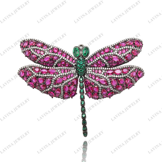 SC28113-Best Selling Jewelry High-end Luxury Accessories Micro Pave S925 Silver CZ Dragonfly Brooch Birthday Gift for Mom , Cubic Zirconia Jewelry For Wedding and Party , Animal Jewelry for Women and Men