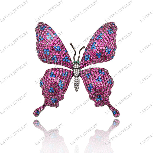 SC28211RC-Luxury Women Micro Pave 5A CZ 925 Sterling Silver Fancy Butterfly Brooch Cubic Zirconia Jewelry For Wedding and Party Event , Animal Jewelry for Women and Men