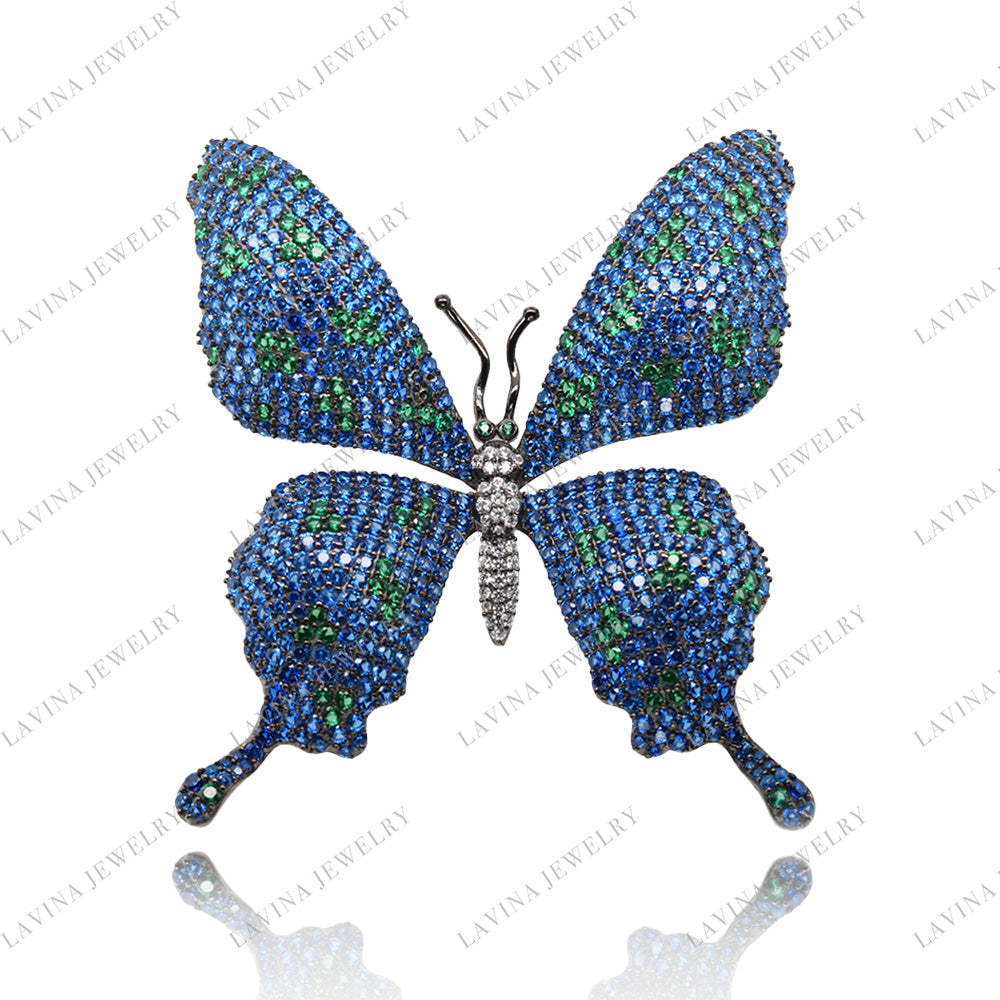SC28211RC-Luxury Women Micro Pave 5A CZ 925 Sterling Silver Fancy Butterfly Brooch Cubic Zirconia Jewelry For Wedding and Party Event , Animal Jewelry for Women and Men