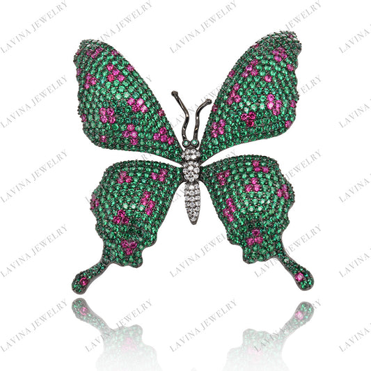 SC28211RC-Luxury Women Micro Pave 5A CZ 925 Sterling Silver Fancy Butterfly Brooch Cubic Zirconia Jewelry For Wedding and Party Event , Animal Jewelry for Women and Men