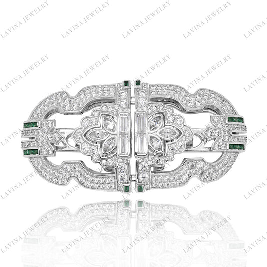 SC28198WH- Luxury 925 Sterling Silver Royal Vintage brooch Cubic Zirconia Jewelry For Wedding and Party Event , Jewelry for Women and Men