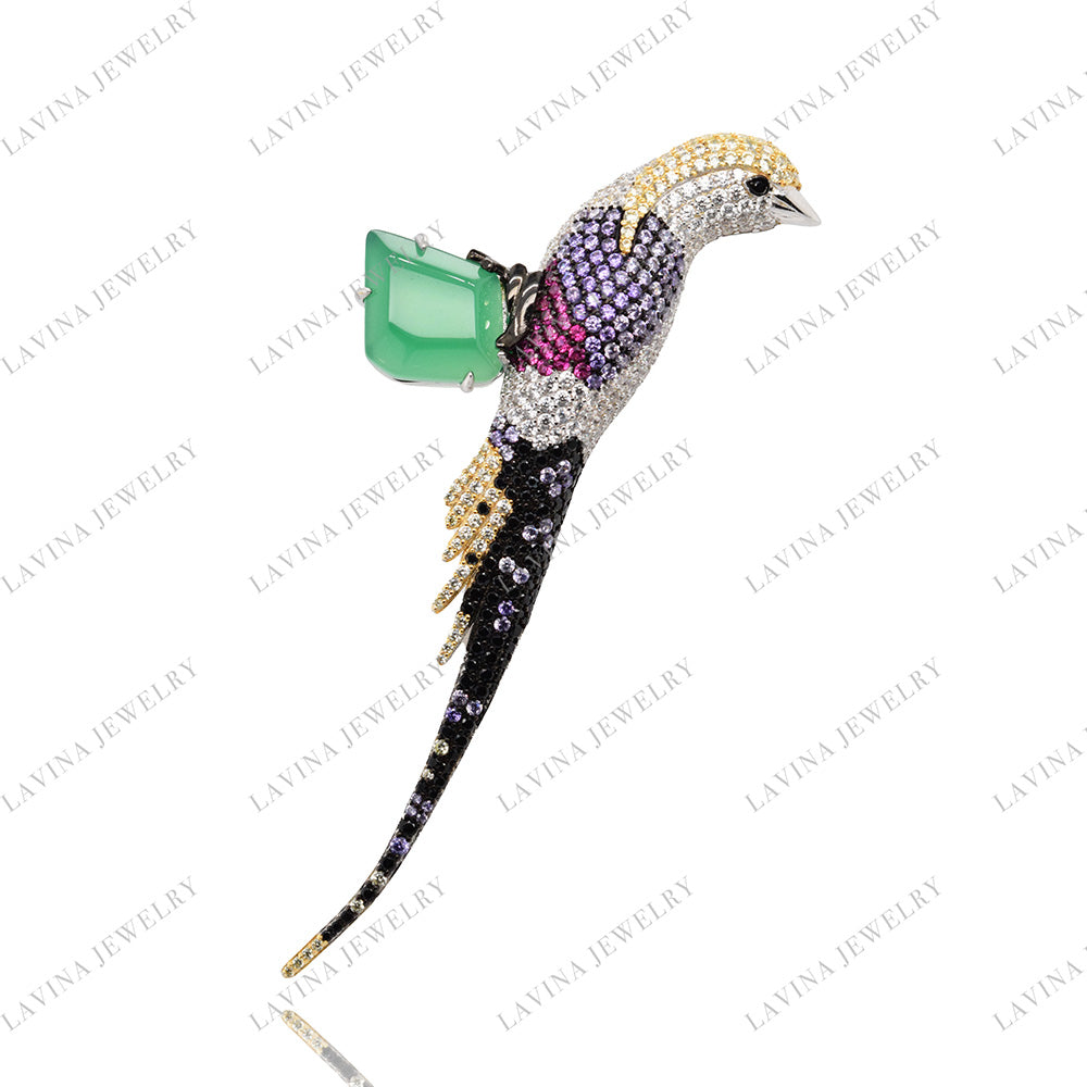 SC28193EM- Premium 5A CZ 925 Sterling Silver Bird Brooch Cubic Zirconia Jewelry For Travel and Party Event , Animal Jewelry for Women and Men