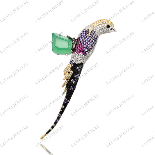 SC28193EM- Premium 5A CZ 925 Sterling Silver Bird Brooch Cubic Zirconia Jewelry For Travel and Party Event , Animal Jewelry for Women and Men
