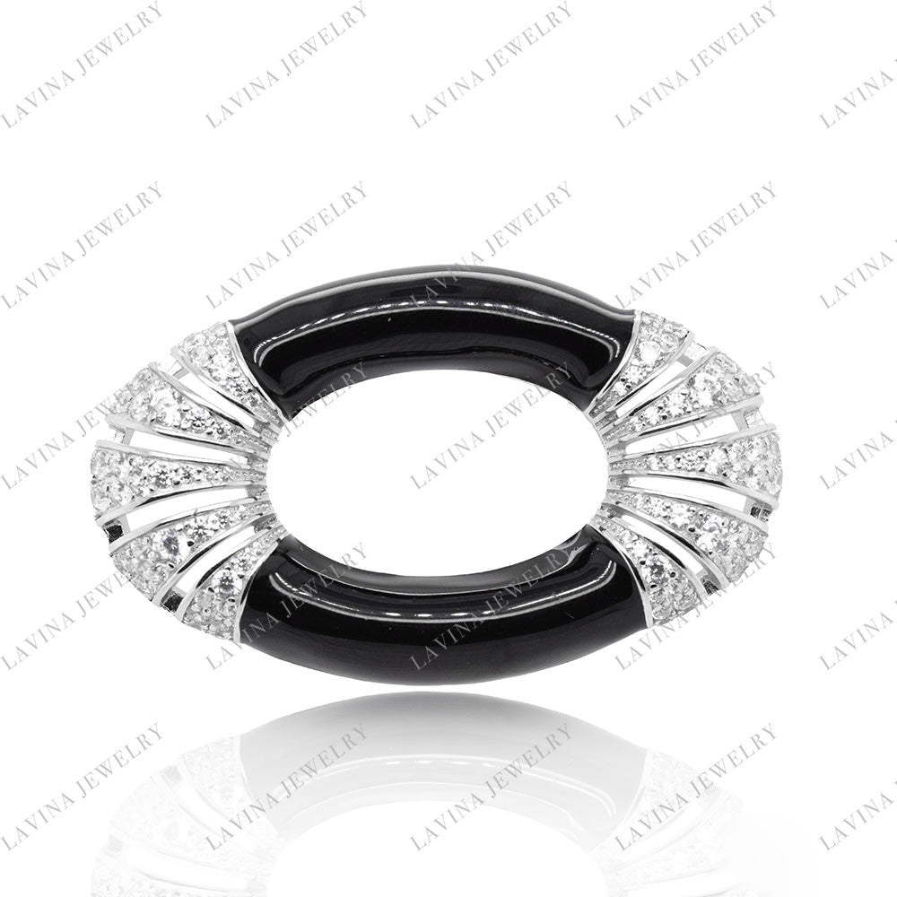 SC28167WH-Luxury 926 Sterling Silver Vintage oval Enamel Brooch Cubic Zirconia Jewelry For Wedding and Party Event , Jewelry for Women and Men