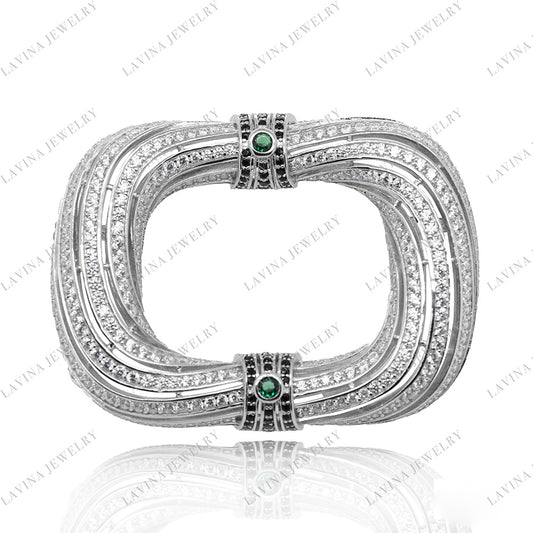 SC28144WH- Luxury 925 Sterling Silver Vintage geometric brooch Cubic Zirconia Jewelry For Wedding and Party Event , Jewelry for Women and Men