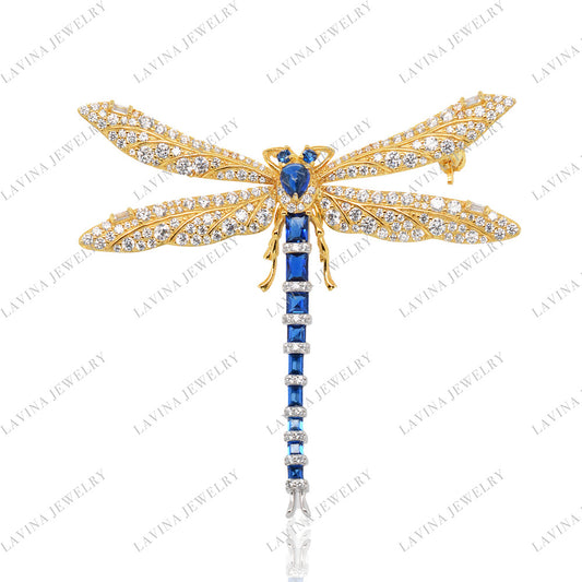 SC28130YL- delicate Elegan Dragonfly Brooch Cubic Zirconia Jewelry For Wedding and Party, Jewelry for Women and Men