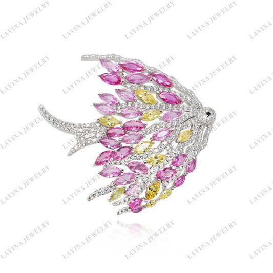 SC28271-Unique Luxury 925 Sterling Silver Tropical Fish Brooch Cubic Zirconia Jewelry For Wedding and Party , Jewelry for Women and Men