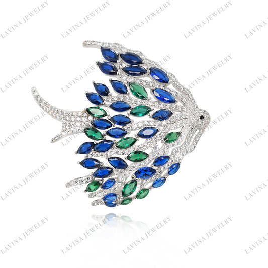 SC28271-Unique Luxury 925 Sterling Silver Tropical Fish Brooch Cubic Zirconia Jewelry For Wedding and Party , Jewelry for Women and Men
