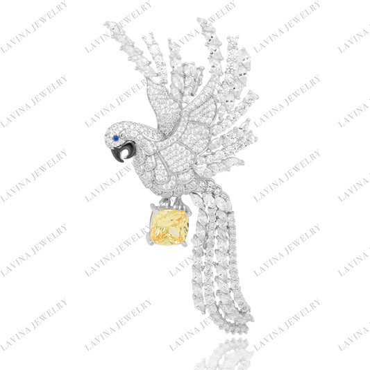 SC28203WH- Premium 5A CZ 925 Sterling Silver Bird Brooch Cubic Zirconia Jewelry For Travel and Party Event , Animal Jewelry for Women and Men