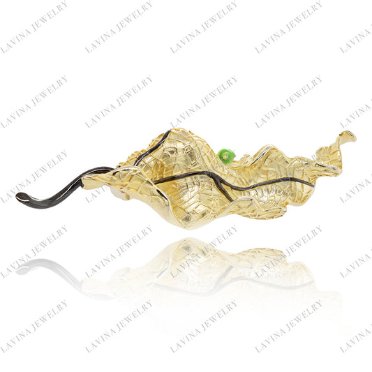 SC28115GD-Unique Luxury 925 Sterling Silver Golden leaf Brooch Cubic Zirconia Jewelry For Wedding and Party , Jewelry for Women and Men