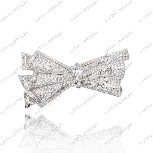 SC28197WH- Luxury 925 Sterling Silver Fancy Vintage brooch Cubic Zirconia Jewelry For Wedding and Party Event , Jewelry for Women and Men
