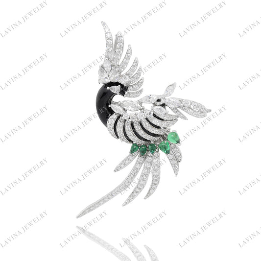 SC28221WH-Luxury Micro Pave 5A CZ 925 Sterling Silver bird Brooch Cubic Zirconia Jewelry For Wedding and Party Event , Jewelry for Women and Men