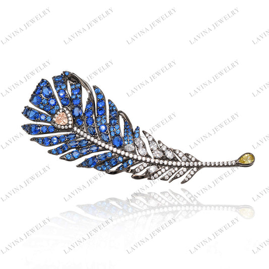 SC28188BL- Trendy Inspired Luxury Micro Pave 925 Sterling Silver peacock Brooch 5A Cubic Zirconia Jewelry For Women Men