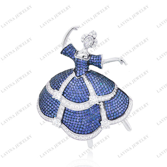 SC28201- Charming 925 Sterling Silver 5 A CZ ballerina brooch Cubic Zirconia Jewelry For Wedding and Party Event , Jewelry for Women and Men