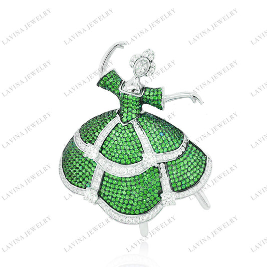 SC28201- Charming 925 Sterling Silver 5 A CZ ballerina brooch Cubic Zirconia Jewelry For Wedding and Party Event , Jewelry for Women and Men