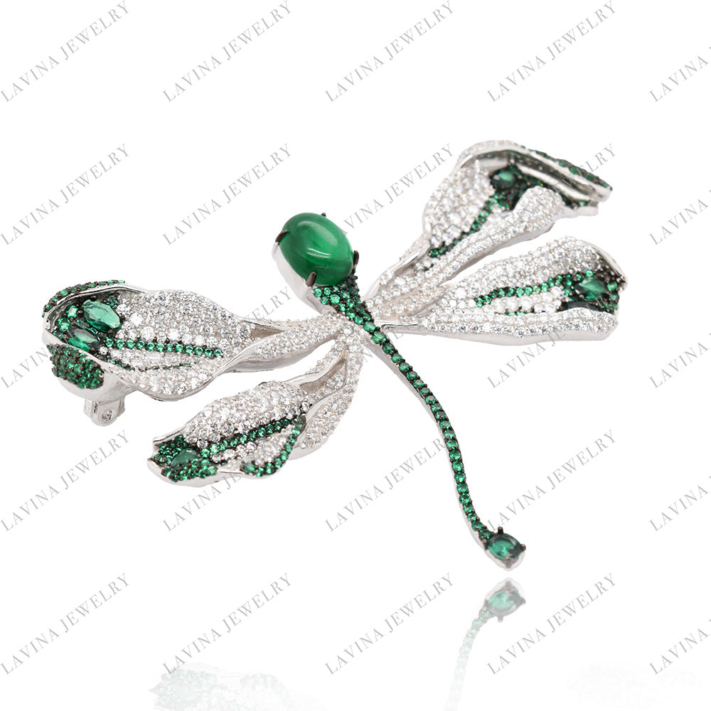 SC28119-Unique Luxury 925 Sterling Silver Simulated Gem Dragonfly Brooch Cubic Zirconia Jewelry For Wedding and Party , Jewelry for Women and Men
