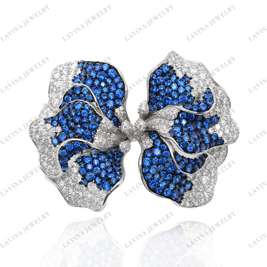 SC28238BL-Luxury Women Micro Pave 5A CZ 925 Sterling Silver Simulated sapphire bow Brooch Cubic Zirconia Jewelry For Wedding and Party Event , Jewelry for Women and Men