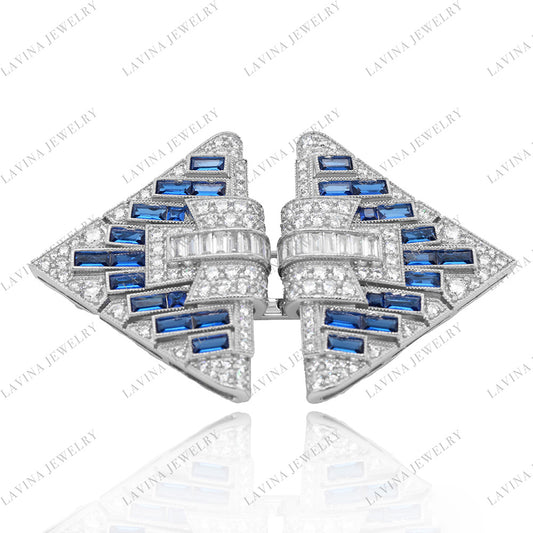 SC28194BL- Luxury 925 Sterling Silver Vintage geometric brooch Cubic Zirconia Jewelry For Wedding and Party Event , Jewelry for Women and Men