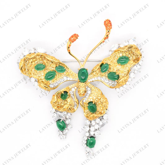 SC28101-Luxury Micro Pave 925 Sterling Silver Golden Butterfly Brooch Cubic Zirconia Jewelry For Wedding and Party , Animal Jewelry for Women and Men