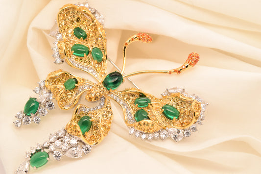 SC28101-Luxury Micro Pave 925 Sterling Silver Golden Butterfly Brooch Cubic Zirconia Jewelry For Wedding and Party , Animal Jewelry for Women and Men