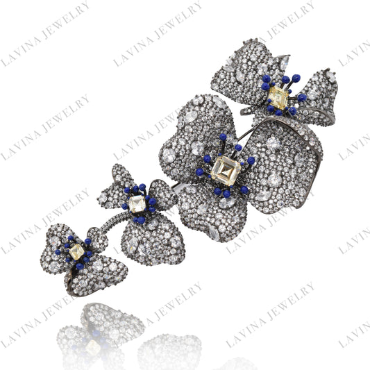 SC28140WH-Premium Luxury Micro Pave 5A CZ 925 Sterling Silver large Fancy flower Brooch Cubic Zirconia Jewelry For Wedding and Party Event , Jewelry for Women and Men
