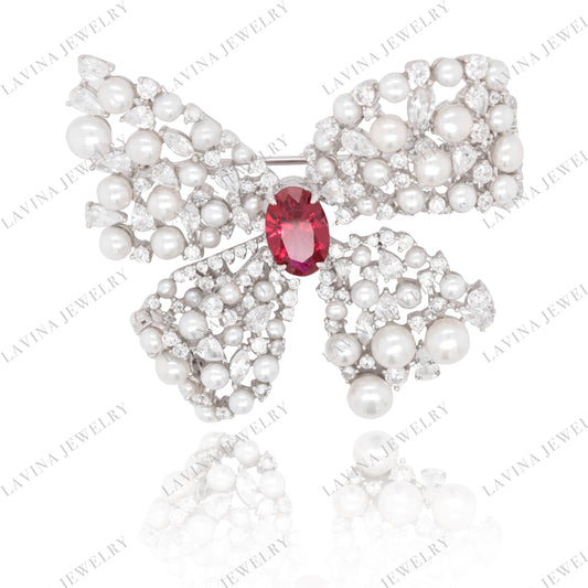 SC282148-Luxury 925 Sterling Silver Large Butterfly Pearl Brooch Cubic Zirconia Jewelry For Wedding and Party Event , Jewelry for Women and Men