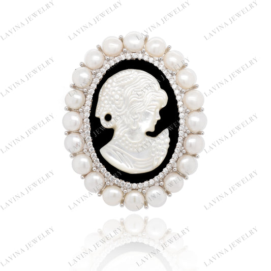 SC28164WP- Premium 5A CZ 925 Sterling Silver camo Brooch Cubic Zirconia Jewelry For Wedding and Party Event , Jewelry for Women and Men