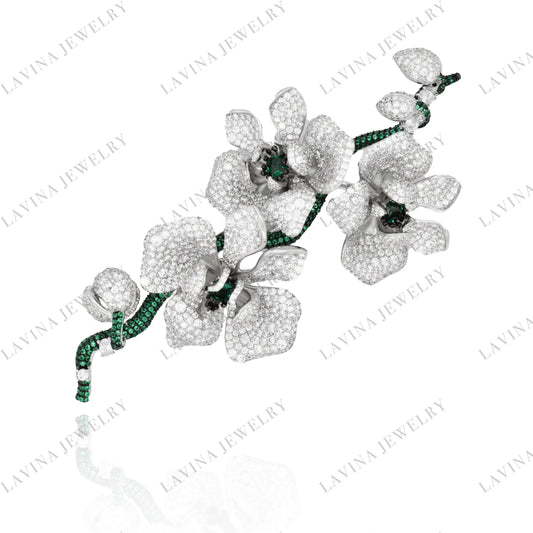 SC28214GR-Premium Luxury Micro Pave 5A CZ 925 Sterling Silver large Lotus Brooch Cubic Zirconia Jewelry For Wedding and Party Event , Jewelry for Women and Men