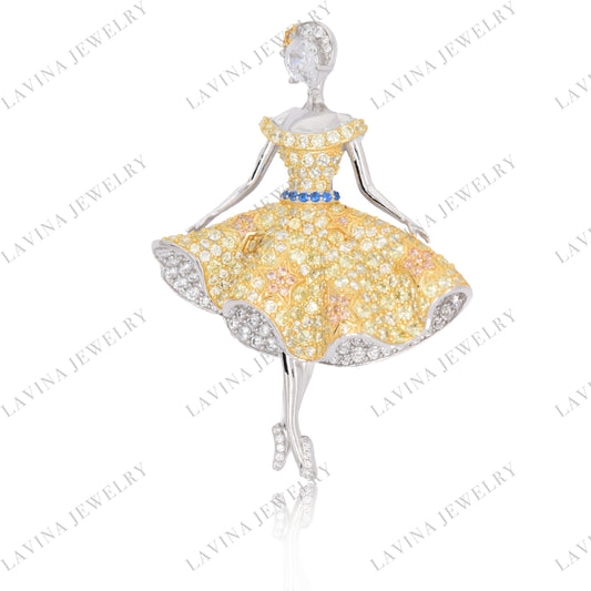 SC28270-Luxury 925 Sterling Silver 5 A CZ ballerina brooch Cubic Zirconia Jewelry For Wedding and Party Event , Jewelry for Women and Men