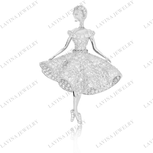 SC28270-Luxury 925 Sterling Silver 5 A CZ ballerina brooch Cubic Zirconia Jewelry For Wedding and Party Event , Jewelry for Women and Men