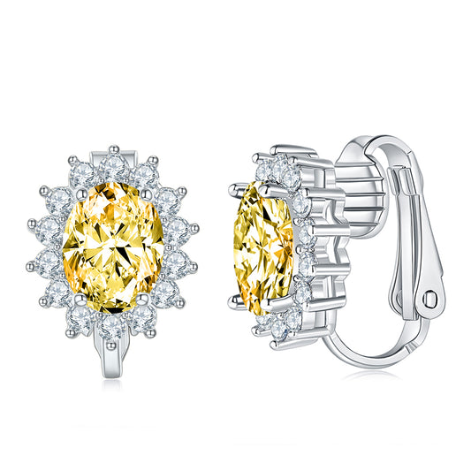 BME200905 - Royal inspired Simulated Oval Halo CZ - Clip On Earrings