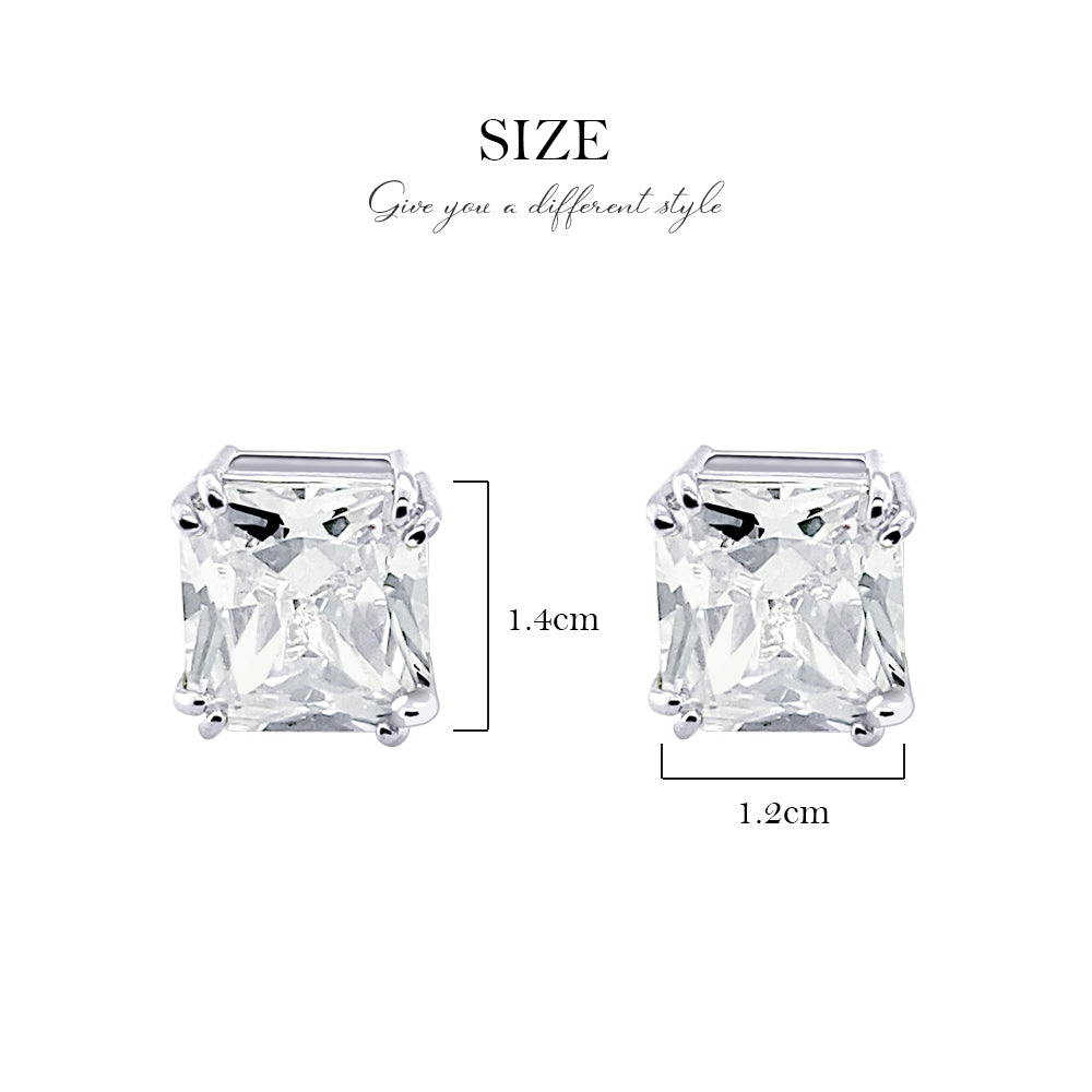 BME221934 - Funky Cubic Zirconia Square Fancy Cut Solitaire Earrings - Clip On Earrings