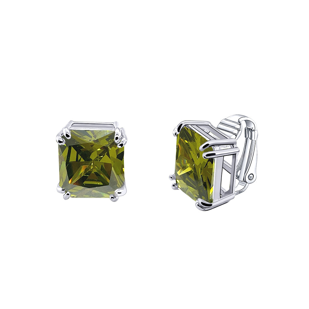 BME221934 - Funky Cubic Zirconia Square Fancy Cut Solitaire Earrings - Clip On Earrings
