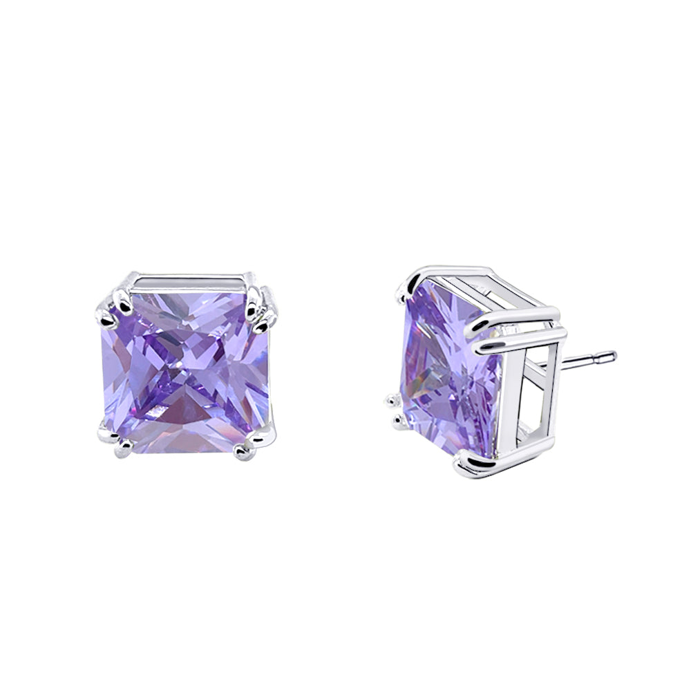 BME221935 - Funky Cubic Zirconia Stud Solitaire Earrings (Square Fancy Cut) - Stud Earrings