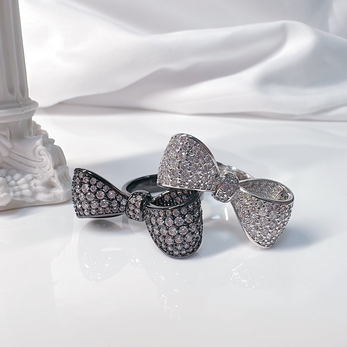 BMR225364 - Pave CZ Statement Ribbon Bow Ring - Cocktail Ring