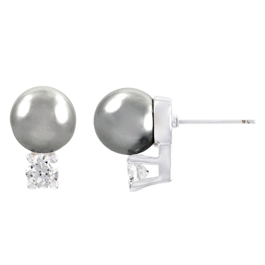 BME5156 - Classic Over Round Cut - Gray Pearl - Stud Earrings