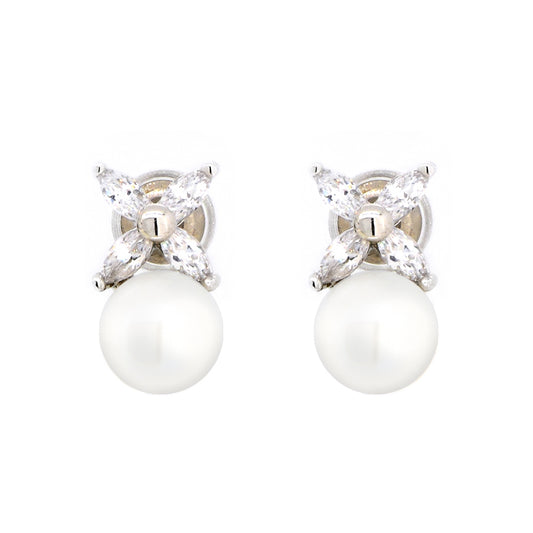 BME5172 - Classic Over Marquis Cut Flower - White Pearl - Stud Earrings