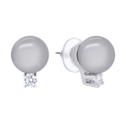 BME5190 - Classic Over Round Cut Stud Earrings - Gray Pearl - Stud Earrings