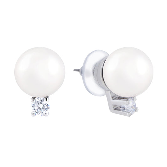 BME5190 - Classic Over Round Cut Stud Earrings - Gray Pearl - Stud Earrings