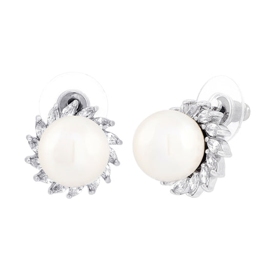 BME5422 - Sunflower Marquise Cut - White Pearl - Stud Earrings