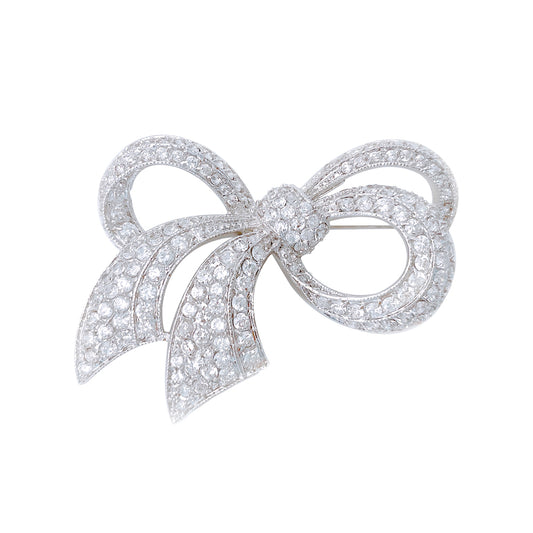 BMC60016 - Bridal Bow Ribbon Pave Cz - Brooch