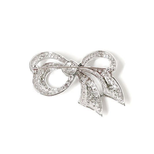 BMC60016 - Bridal Bow Ribbon Pave Cz - Brooch