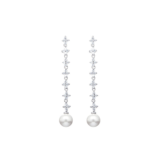 BME6457 -シェル グレー パール ダングル CZ フラワー イヤリング - ドロップ イヤリング