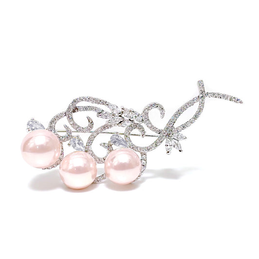 BMC80062 - ハニー ピーチ シェル パール Cz - ブローチ